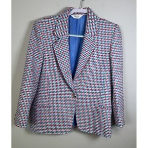 Vtg Bleyle Womens Blazer Jacket  Tweed Size 6 P Pink Blue Teal Button Gold